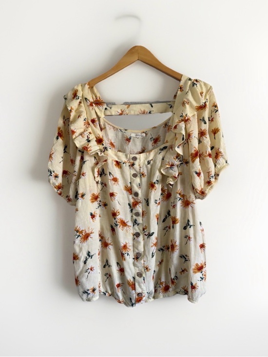 Maurices Tops - Sunflower Floral Ruffle Blouse Button Front Boho Cottagecore Yellow Plus Size 0X